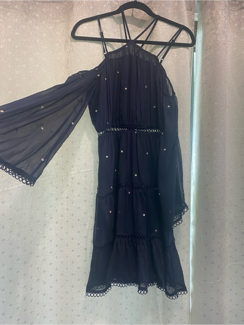 AQUA Women's Navy Embroidered Dress